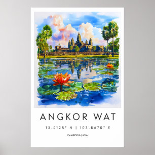 Angkor Wat Aquarel Vintage Nationaal Poster Skiën