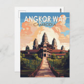 Angkor Wat Cambodia Travel Art Vintage Briefkaart (Voorkant / Achterkant)