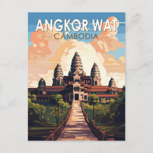 Angkor Wat Cambodia Travel Art Vintage Briefkaart