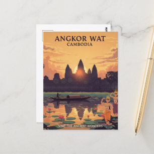 Angkor Wat Cambodia Travel Art Vintage Briefkaart