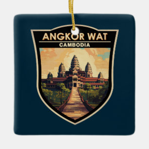 Angkor Wat Cambodia Travel Art Vintage Keramisch Ornament