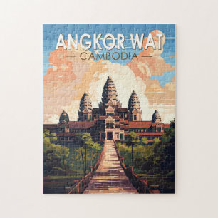 Angkor Wat Cambodia Travel Art Vintage Legpuzzel