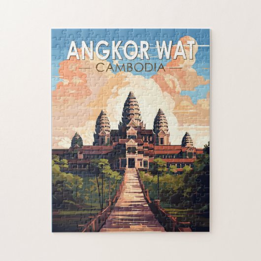 Angkor Wat Cambodia Travel Art Vintage Legpuzzel (Verticaal)