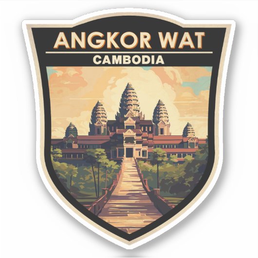 Angkor Wat Cambodia Travel Art Vintage Sticker (Voorkant)