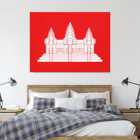Angkor Wat Cambodian / Khmer Flag Canvas Afdruk (Insitu (Slaapkamer))