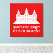 Angkor Wat Cambodian / Khmer Flag met Motto Canvas Afdruk (Insitu (Houten vloer))