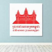 Angkor Wat Cambodian / Khmer Flag met Motto Canvas Afdruk (Insitu (Houten vloer))