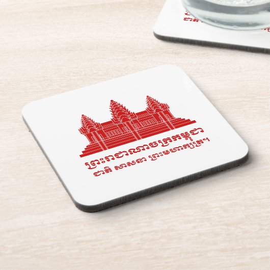 Angkor Wat Cambodian / Khmer Flag met Motto Onderzetter (Linkerzijde)