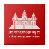 Angkor Wat Cambodian / Khmer Flag met Motto Tegeltje (Voorkant)