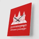 Angkor Wat Cambodian / Khmer Flag met Motto Vierkante Klok (Hoek)