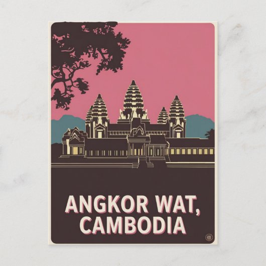 Angkor Wat Cambodja Illustratie Briefkaart (Voorkant)