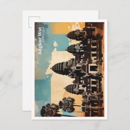 Angkor Wat Cambodja Pop Kunst Reizen Illustratie Briefkaart (Voorkant / Achterkant)