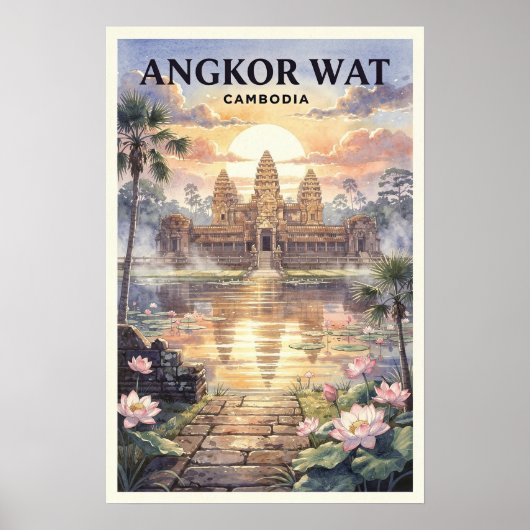 Angkor Wat Cambodja Reis Vintage Poster (Voorkant)