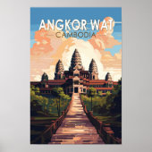 Angkor Wat Cambodja Reizen Kunst Vintage Poster (Voorkant)
