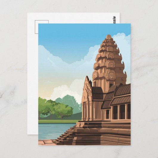 Angkor Wat Cambodja Tekening Briefkaart (Voorkant / Achterkant)