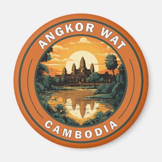 Angkor Wat Cambodja Travel Art Badge Magneet (Voorkant)