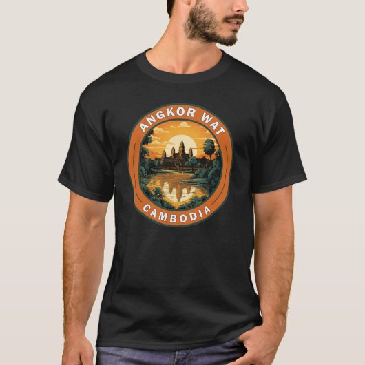 Angkor Wat Cambodja Travel Art Badge T-shirt (Voorkant)