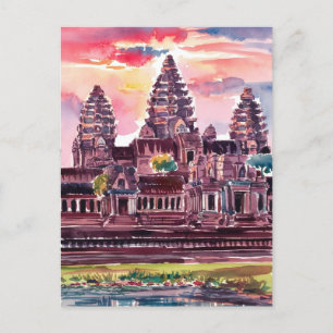Angkor Wat Cambodja Waterverf Schilderij Briefkaart