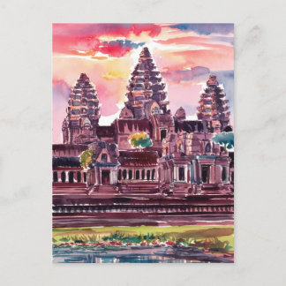 Angkor Wat Cambodja Waterverf Schilderij Briefkaart