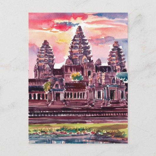 Angkor Wat Cambodja Waterverf Schilderij Briefkaart (Voorkant)
