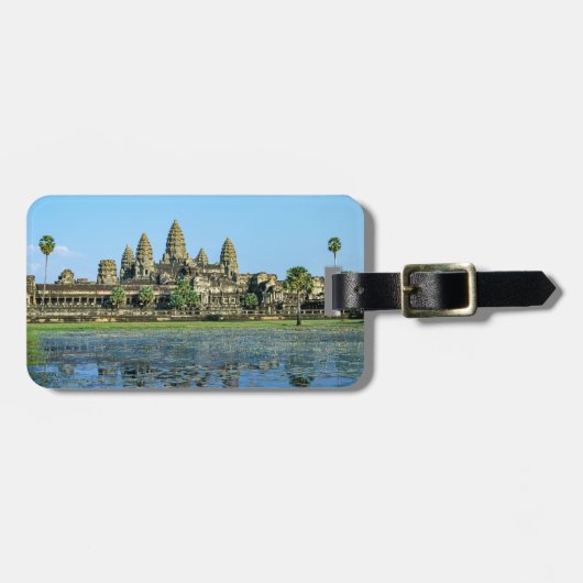 Angkor Wat en reflectie in het meer - Cambodja Bagagelabel (Voorkant horizontaal)