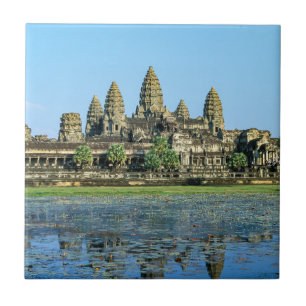 Angkor Wat en reflectie in het meer - Cambodja Tegeltje