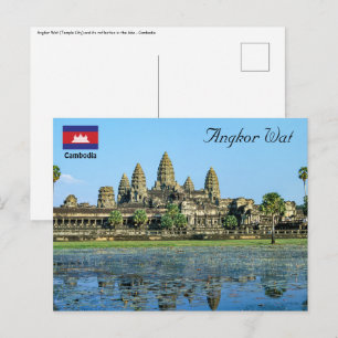 Angkor Wat en weerspiegeling in het meer - Cambodj Briefkaart