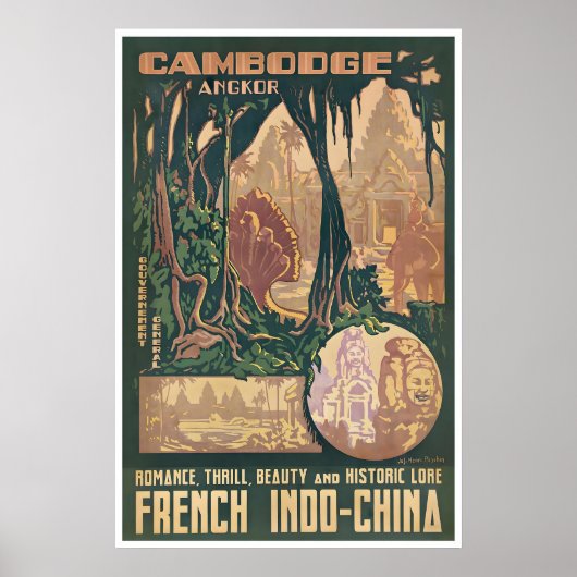 Angkor Wat Poster Cambodja Kunst Vintage Boeddhist (Voorkant)