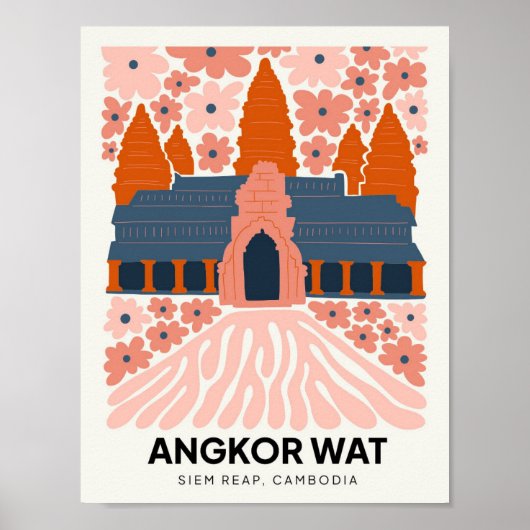 Angkor Wat Siem Reap Cambodja reizen bloemenkunst Poster (Voorkant)