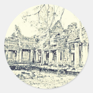 Angkor Wat Sketch Ronde Sticker