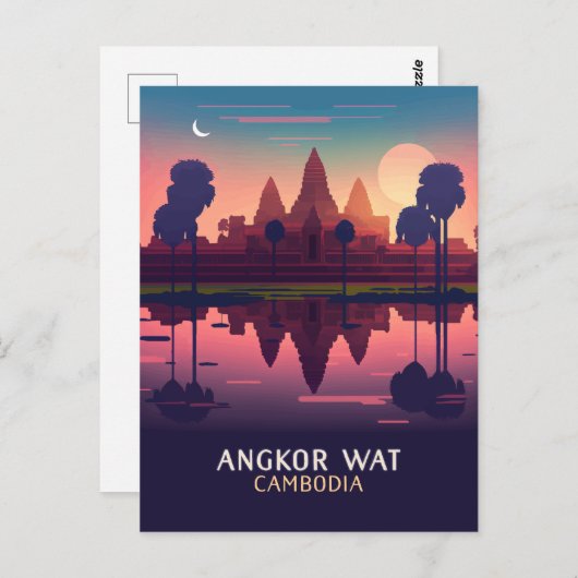 Angkor Wat Sunrise Cambodia Siem Reap Retro Briefkaart (Voorkant / Achterkant)