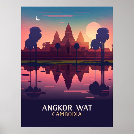 Angkor Wat Sunrise Cambodia Siem Reap Retro Poster (Voorkant)