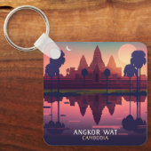 Angkor Wat Sunrise Cambodia Siem Reap Retro Sleutelhanger (Voorkant)