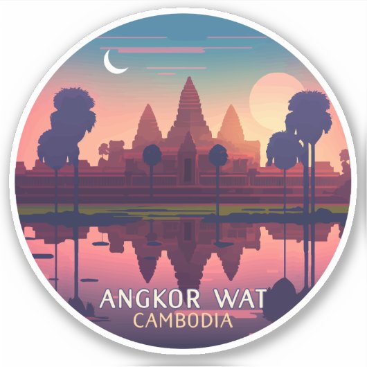 Angkor Wat Sunrise Cambodia Siem Reap Retro Sticker (Voorkant)