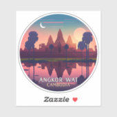 Angkor Wat Sunrise Cambodia Siem Reap Retro Sticker (Vel)