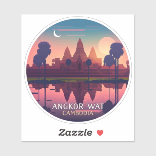 Angkor Wat Sunrise Cambodia Siem Reap Retro Sticker (Vel)