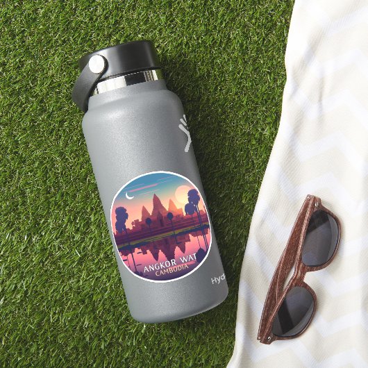 Angkor Wat Sunrise Cambodia Siem Reap Retro Sticker (HydroFlask Insitu)