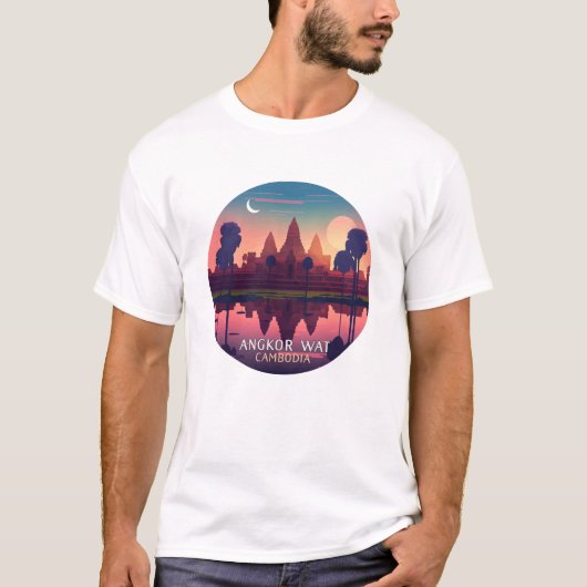Angkor Wat Sunrise Cambodia Siem Reap Retro T-shirt (Voorkant)