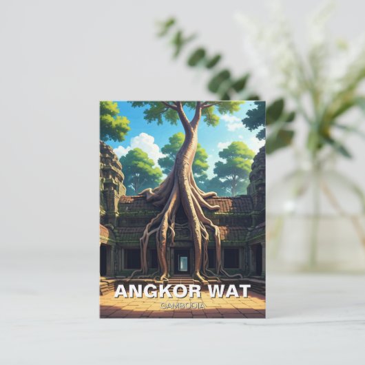 Angkor Wat Temple Tree Cambodja Briefkaart (Staand voorkant)