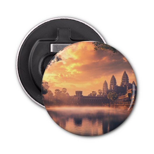 Angkor Wat waterverf Button Flesopener (Voorkant)