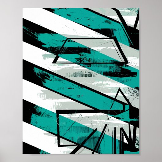 Angled Stripes with Teal Brush Textures Poster (Voorkant)