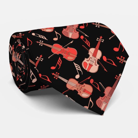 Angled Violins Muzieknoten Stropdas (Opgerold)