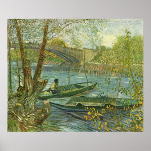 Angler en boot van Gogh op de Pont de Clichy Poster