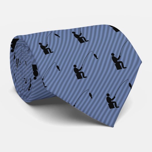 Angler met vis - lichte grijs op blauwe streep stropdas (Opgerold)