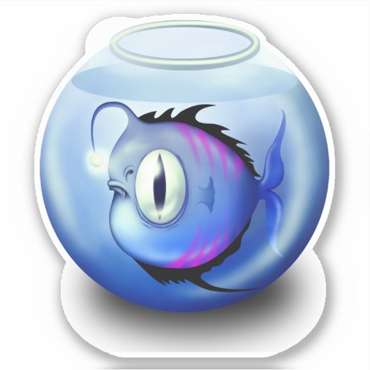 Angler vis aquarium vis schaal schattig blauw wit sticker (Voorkant)