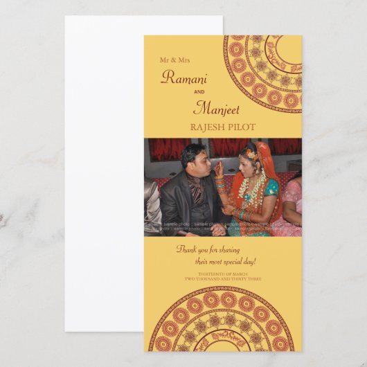 Anglo Indian Henna bruiloft Dank u fotokaart Bedankkaart (Voorkant / Achterkant)