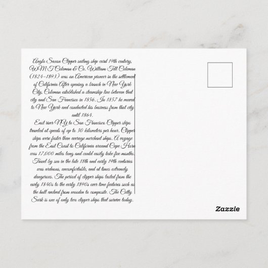 Anglo Saxon Clipper zeilschip Briefkaart (Achterkant)