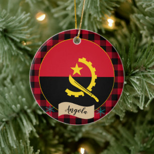 Angola, Rode buffalo-pleister en Angolese vlag Keramisch Ornament