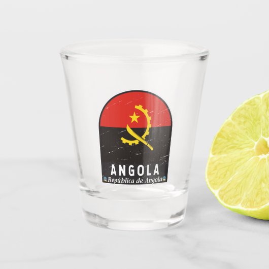 Angola vlag Emblem  Shot Glas (Voorkant)
