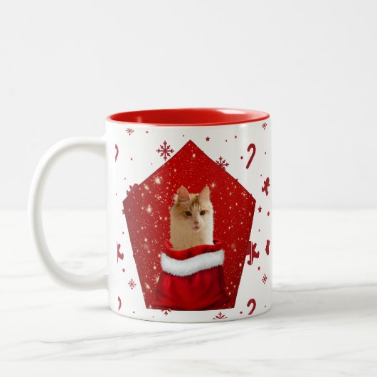 Angora Cat Kerstmis Tweekleurige Koffiemok (Links)